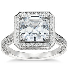 铂金 Blue Nile Studio 阿斯彻形切割皇家光环钻石订婚戒指（3/4 克拉总重量）